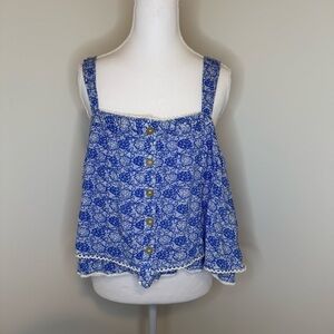 Free People Blue and White Floral Blouse - Size M